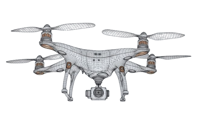 Technical wireframe render of a Drone X agriculture drone